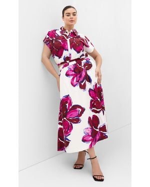 City Chic Plus Size Holiday Print Midi Skirt - White
