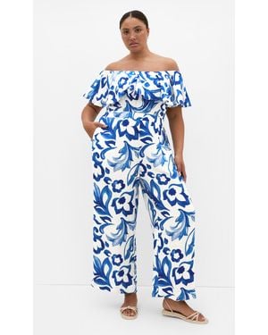 City Chic Plus Size Peta Print Jumpsuit - Blue