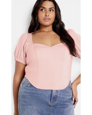City Chic Plus Size Corset Puff Light Top - Gray