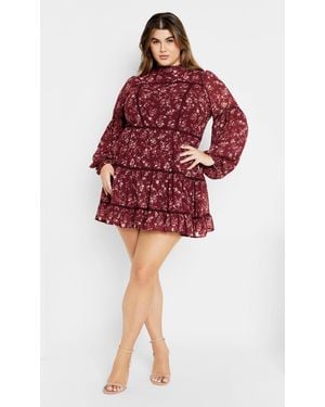 City Chic Plus Size Elsie Dress Bordeaux - Red
