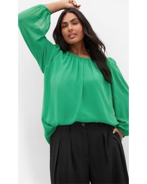 City Chic Plus Size Sheer Sleeve Top - Green