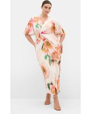 City Chic Plus Size Braelynn Print Maxi Ivory Dress - White