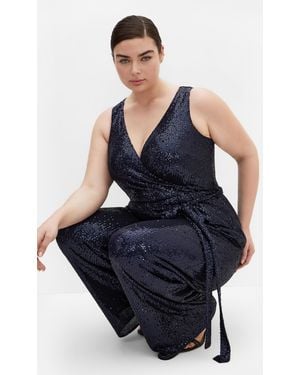 City Chic Plus Size Dazzling Sequin Wide Leg Jumpsuit - Blue