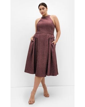 City Chic Plus Size Halter Jacquard Midi Truffle Dress - Red