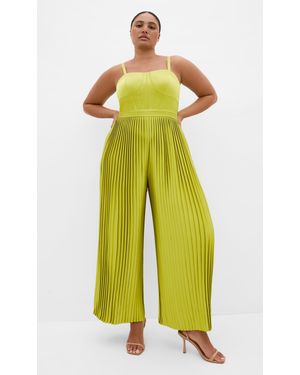 City Chic Plus Size Palazzo Pleat Jumpsuit - Yellow