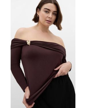 City Chic Plus Size Buckle Off Shoulder Long Sleeve Top - Black