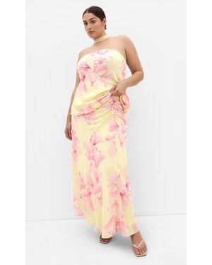 City Chic Plus Size Print Lemon Maxi Skirt - White