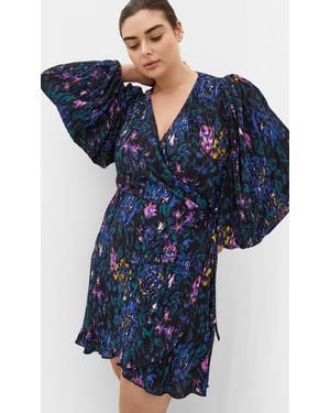 City Chic Plus Size Kira Print Wrap Mini Dress - Blue