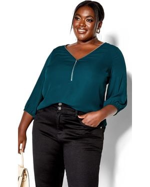 City Chic Plus Size Sexy Fling Elbow Sleeve Top - Blue