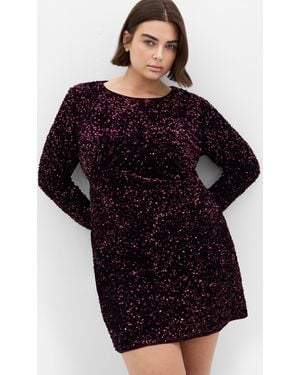 City Chic Plus Size Sequin Eclipse Dress Plum - Black