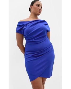 City Chic Plus Size Sexy Off Shoulder Mini Dress - Blue