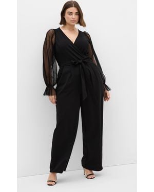 City Chic Plus Size Alannah Mesh Sleeve Jumpsuit - Black