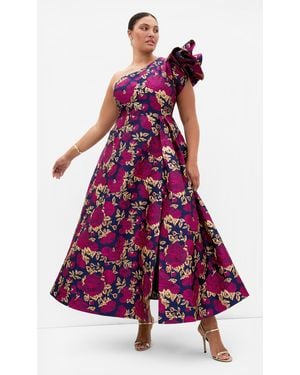 City Chic Plus Size Grand Gala One Shoulder Jacquard Gown - Purple