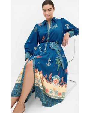 City Chic Plus Size Ezra Sea Print Marine Maxi Dress - Blue