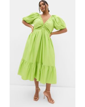 City Chic Plus Size Gracie V-Neck Cotton Midi Dress - Green