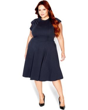 City Chic Plus Size Frill Shoulder Dress - Blue