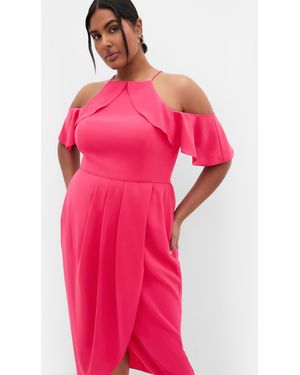 City Chic Plus Size Love Siren Ruffle Shoulder Dress - Pink