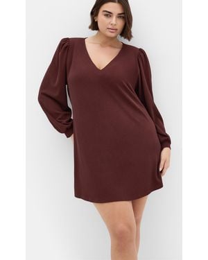 City Chic Plus Size Quiero Long Sleeve Dark Mini Dress - Red