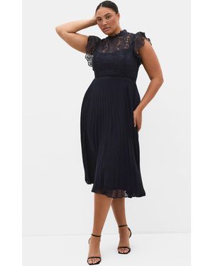 City Chic Plus Size Livia Lace Pleat Midi Dress - Blue
