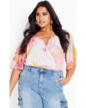 City Chic Plus Size Adelina Top Sunset - White