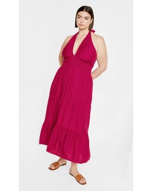 City Chic Plus Size Dallas Halter Tier Maxi Dress - Red