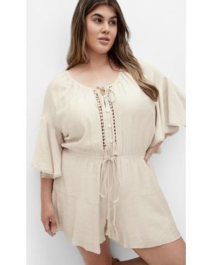 City Chic Plus Size Harlow Lace Playsuit - Natural
