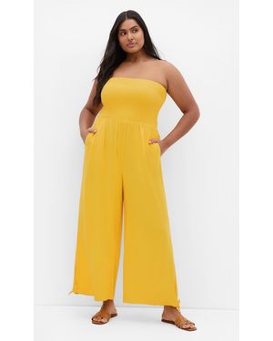 City Chic Plus Size Ally Strapless Jumpsuit - Yellow