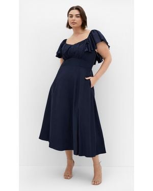 City Chic Plus Size Alisia Tie-Back Midi Dress - Blue