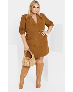 City Chic Plus Size Tuxedo Twyla Dress Salted Caramel - Multicolor