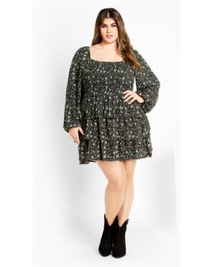 City Chic Plus Size Dahlia Mini Dress Ditsy - Black