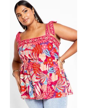 City Chic Plus Size Paradiso Print Top - Red