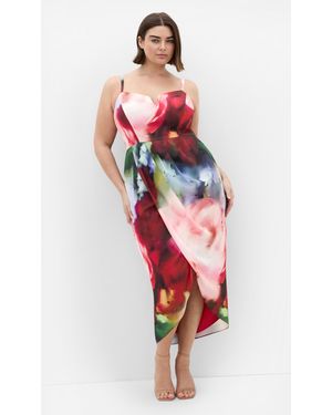 City Chic Plus Size Sassy Print Rose Tulip Midi Dress - Red