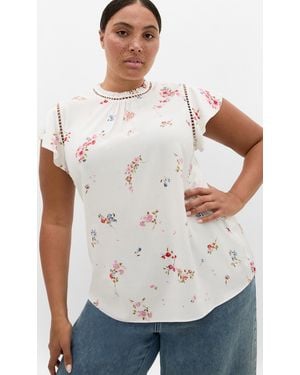 City Chic Plus Size Fleur Print Top - White