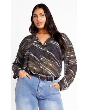 City Chic Plus Size Sheer Lover Print Shirt - Black