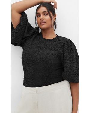 City Chic Plus Size Chrissie Balloon Sleeve Top - Black