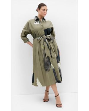 City Chic Plus Size Angel Print Shirt Dress - Green