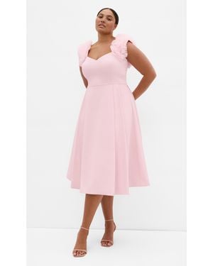 City Chic Plus Size Roselyn Ruffle Tulle Midi Dress - Pink