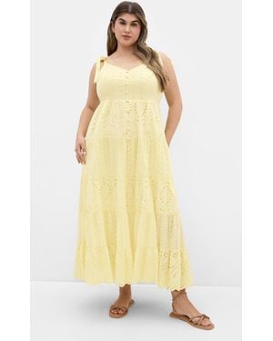 City Chic Plus Size Allegra Embroidered Tier Dress - Yellow
