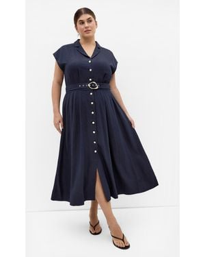 City Chic Plus Size Liliyana Belted Linen Dress - Blue