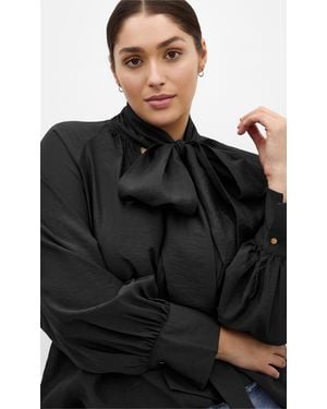 City Chic Plus Size Kelsey Neck Tie Top - Black