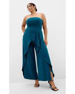 City Chic Plus Size Attract Strapless Jumpsuit - Blue