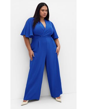 City Chic Plus Size Braelynn V-Neck Jumpsuit - Blue