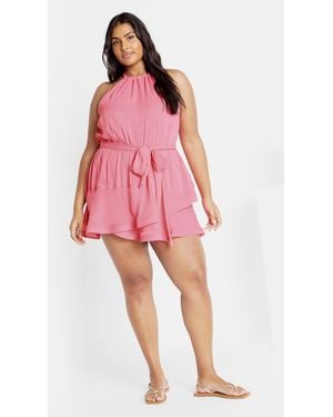 City Chic Plus Size Belinda Halter Playsuit - Pink