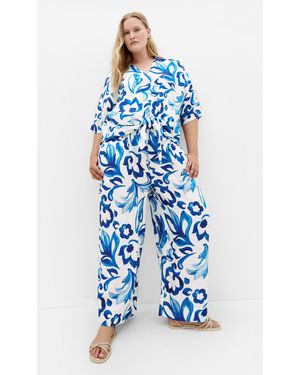 City Chic Plus Size Resort Print Pants - Blue