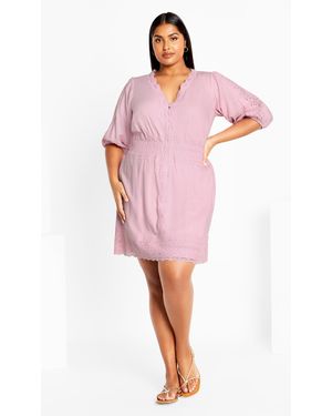 City Chic Plus Size Belle V-Neck Rose Mini Dress - Pink