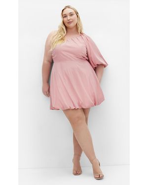 City Chic Plus Size Mercy Puff Sleeve Mini Dress - Pink