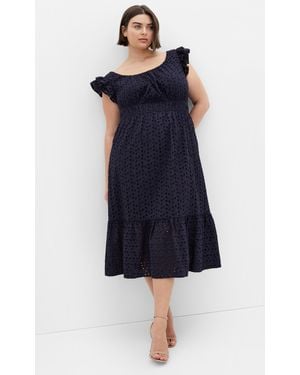 City Chic Plus Size Sweet Broderie Ruffle Midi Dress - Blue