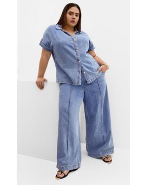 City Chic Plus Size Tilly Cotton Wash Pants - Blue