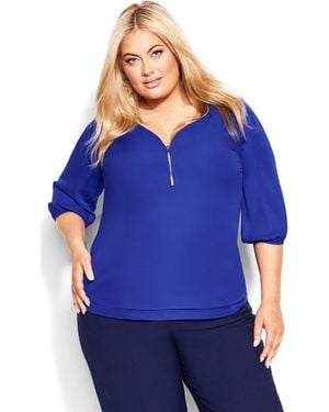 City Chic Plus Size Sexy Fling Elbow Sleeve Top - Blue