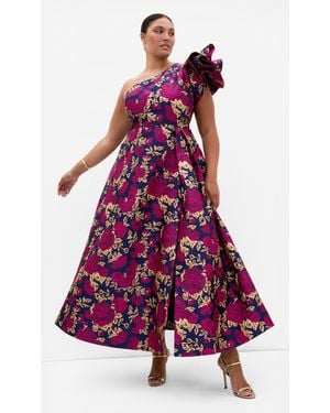City Chic Plus Size Grand Gala One Shoulder Jacquard Maxi Dress - Purple